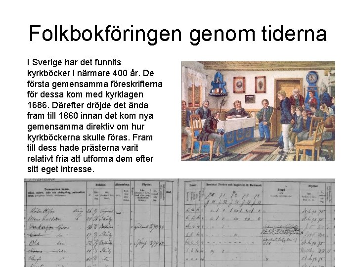 Folkbokföringen genom tiderna I Sverige har det funnits kyrkböcker i närmare 400 år. De