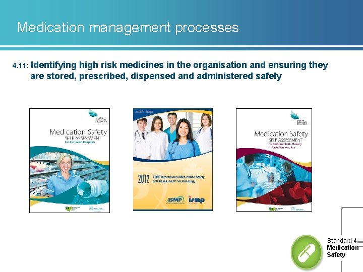 Medication management processes 4. 11: Identifying high risk medicines in the organisation and ensuring