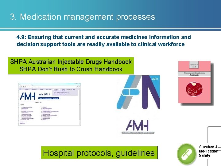 3. Medication management processes 4. 9: Ensuring that current and accurate medicines information and