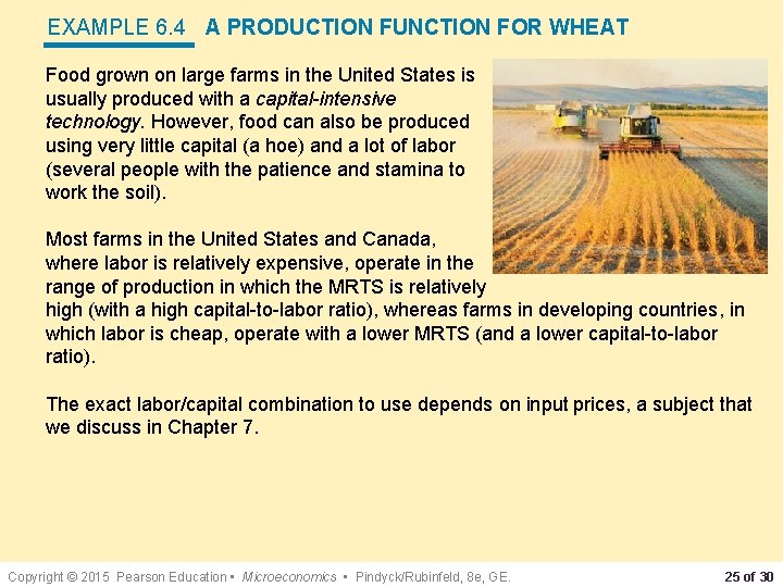 EXAMPLE 6. 4 A PRODUCTION FUNCTION FOR WHEAT Food grown on large farms in