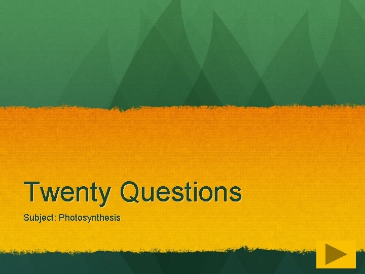 Twenty Questions Subject: Photosynthesis 