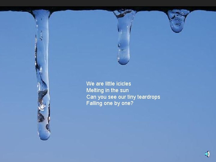 We are little icicles Melting in the sun Can you see our tiny teardrops