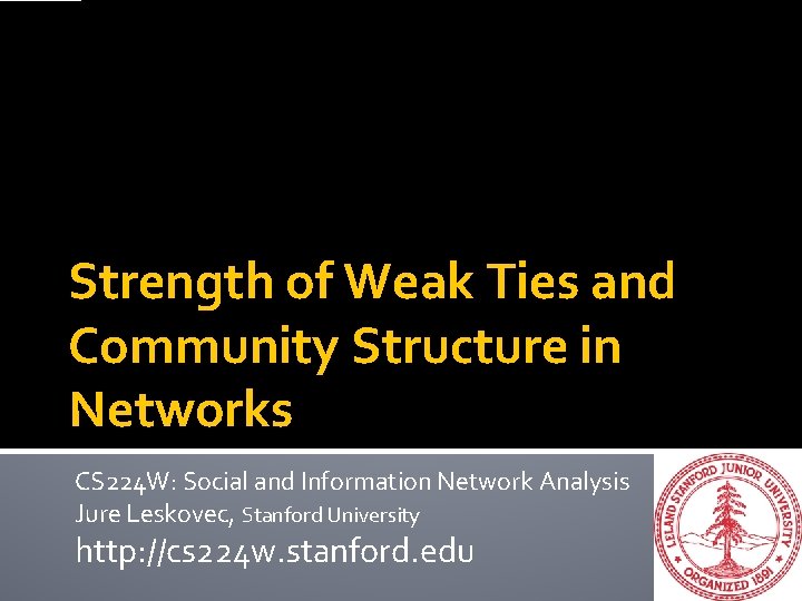 Strength of Weak Ties and Community Structure in Networks CS 224 W: Social and