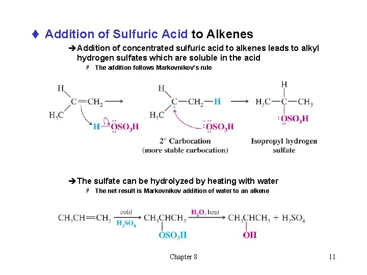 t Addition of Sulfuric Acid to Alkenes èAddition of concentrated sulfuric acid to alkenes