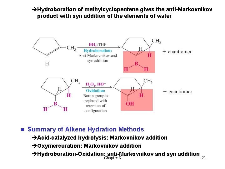 èHydroboration of methylcyclopentene gives the anti-Markovnikov product with syn addition of the elements of