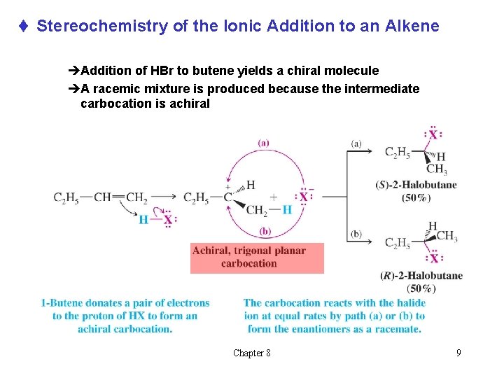 t Stereochemistry of the Ionic Addition to an Alkene èAddition of HBr to butene