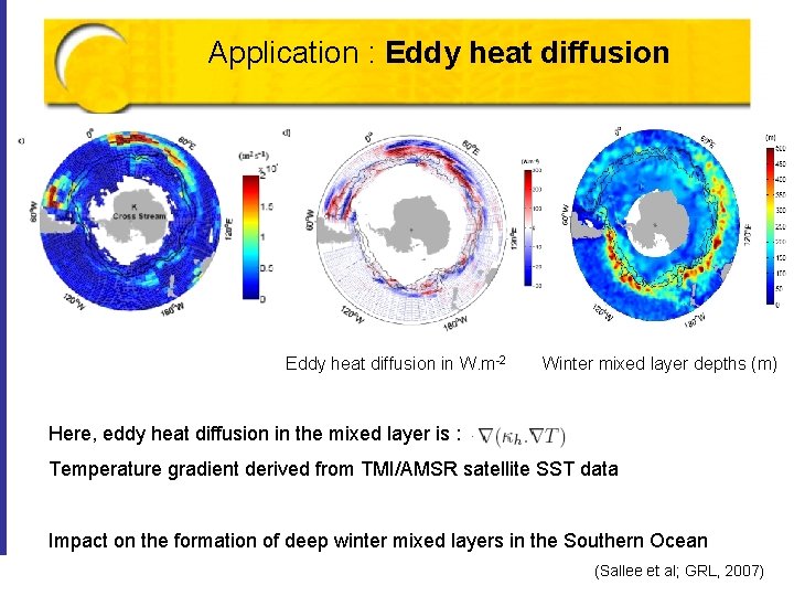 Application : Eddy heat diffusion in W. m-2 Winter mixed layer depths (m) Here, Application : Eddy heat diffusion in W. m-2 Winter mixed layer depths (m) Here,