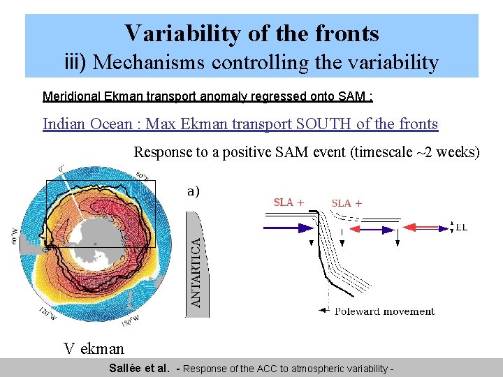 Variability of the fronts iii) Mechanisms controlling the variability Meridional Ekman transport anomaly regressed Variability of the fronts iii) Mechanisms controlling the variability Meridional Ekman transport anomaly regressed