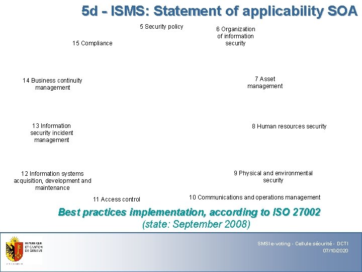 5 d - ISMS: Statement of applicability SOA 5 Security policy 15 Compliance 6