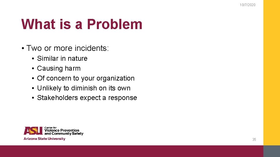 10/7/2020 What is a Problem • Two or more incidents: • • • Similar