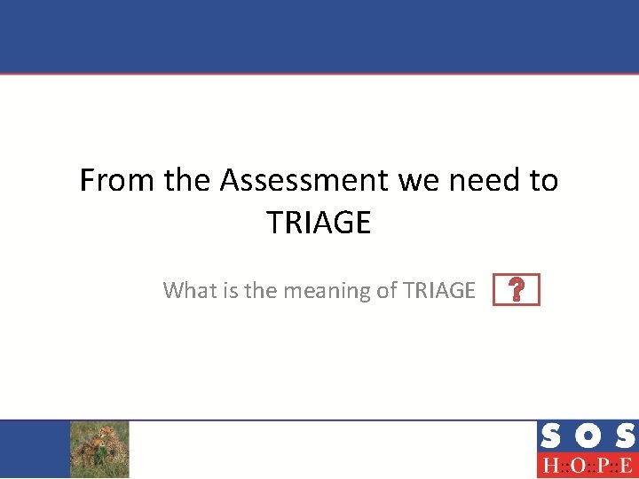 From the Assessment we need to TRIAGE What is the meaning of TRIAGE 
