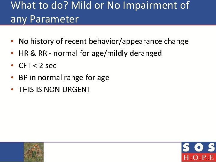 What to do? Mild or No Impairment of any Parameter • • • No