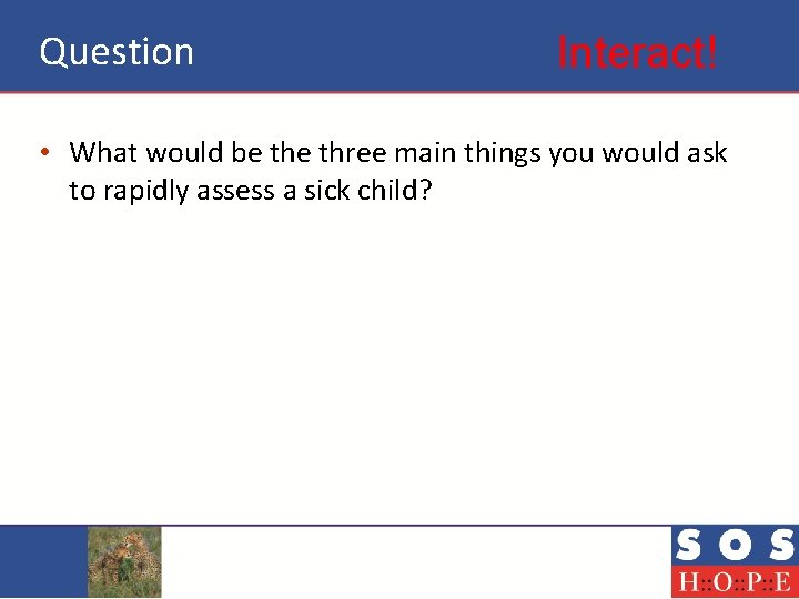 Question Interact! • What would be three main things you would ask to rapidly