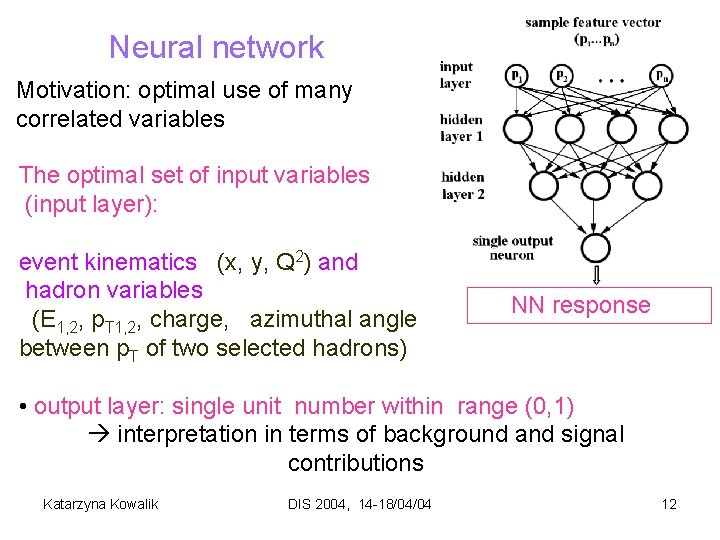 Neural network Motivation: optimal use of many correlated variables The optimal set of input