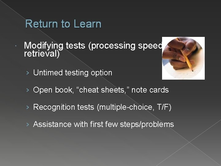 Return to Learn Modifying tests (processing speed, retrieval) › Untimed testing option › Open