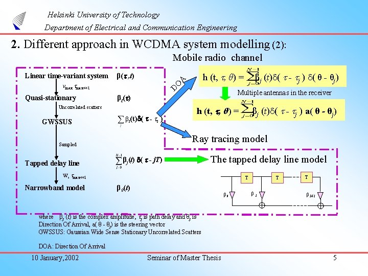 Helsinki University of Technology Department of Electrical and Communication Engineering 2. Different approach in