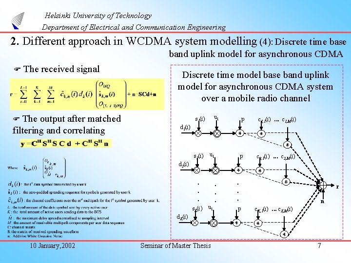 Helsinki University of Technology Department of Electrical and Communication Engineering 2. Different approach in
