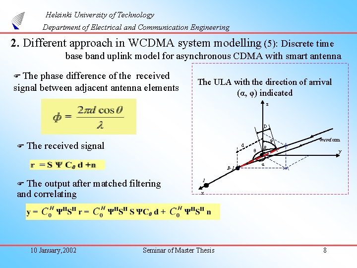 Helsinki University of Technology Department of Electrical and Communication Engineering 2. Different approach in