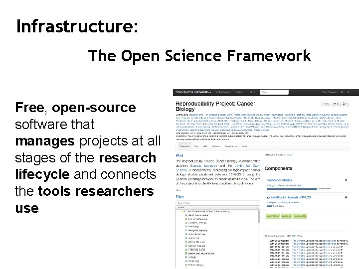 Infrastructure: The Open Science Framework Free, open-source software that manages projects at all stages