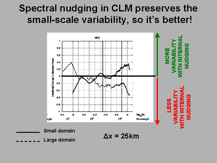 Small domain Large domain LESS VARIABILITY WITH INTERNAL NUDGING MORE VARIABILITY WITH INTERNAL NUDGING