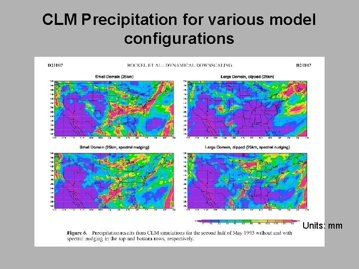 CLM Precipitation for various model configurations Units: mm 