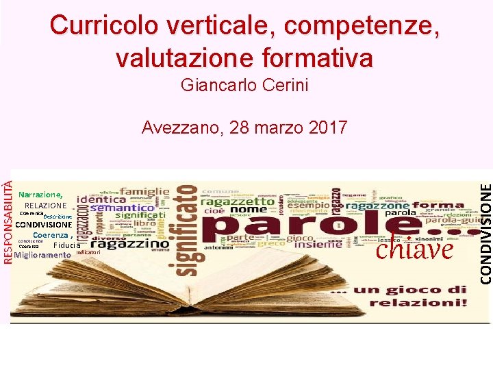 Curricolo verticale, competenze, valutazione formativa Giancarlo Cerini Narrazione, RELAZIONE Coerenza , Descrizione CONDIVISIONE Coerenza