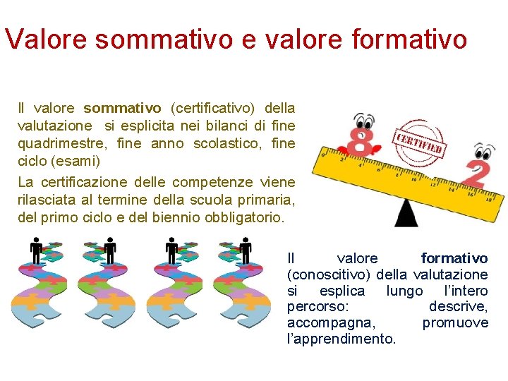 Valore sommativo e valore formativo Il valore sommativo (certificativo) della valutazione si esplicita nei