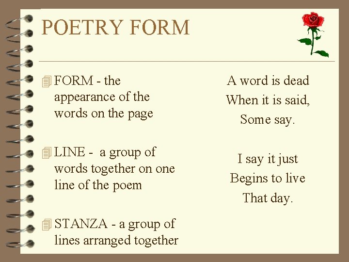 POETRY FORM 4 FORM - the appearance of the words on the page 4