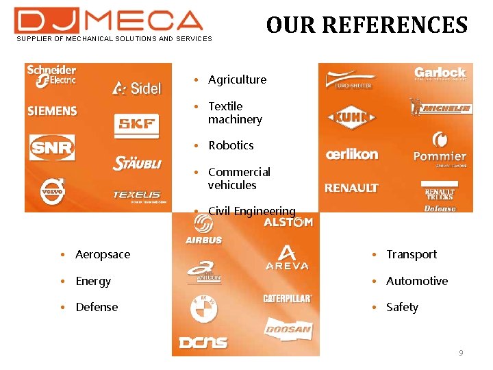 SUPPLIER OF MECHANICAL SOLUTIONS AND SERVICES OUR REFERENCES • Agriculture • Textile machinery •