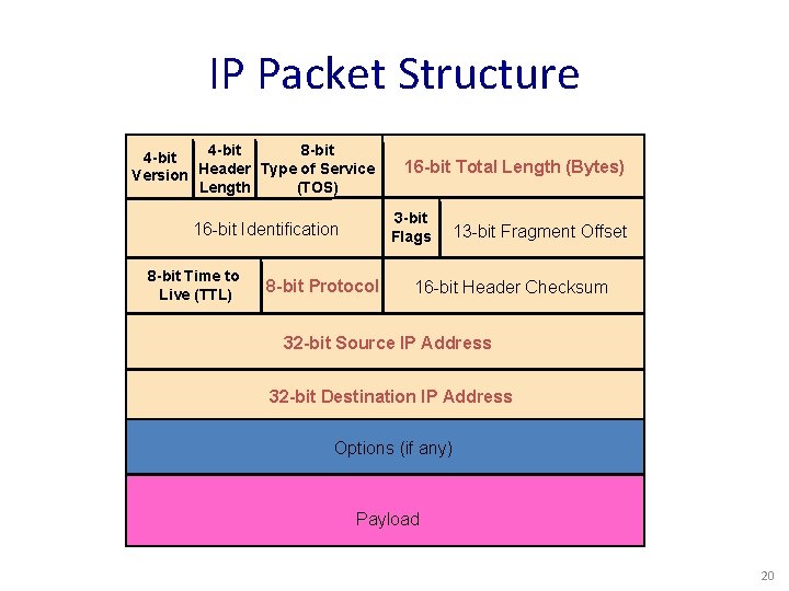 IP Packet Structure 4 -bit 8 -bit 4 -bit Version Header Type of Service
