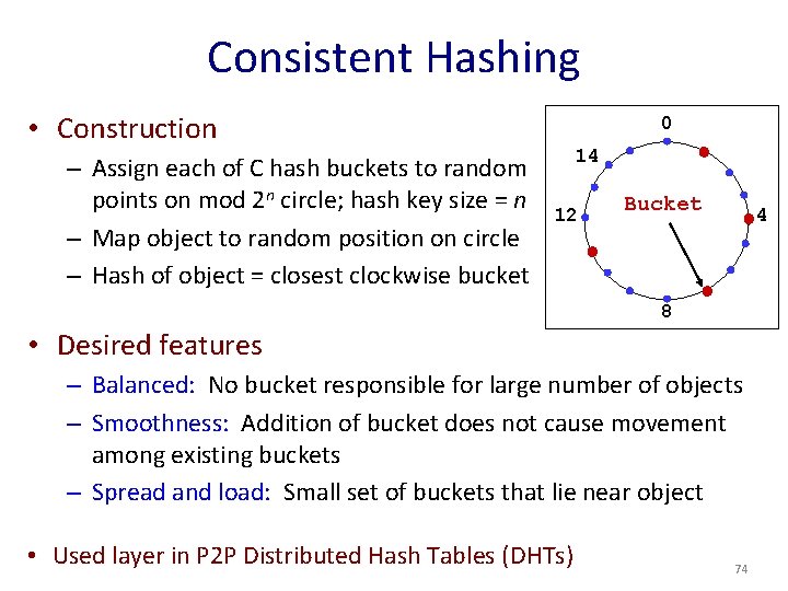 Consistent Hashing • Construction – Assign each of C hash buckets to random points