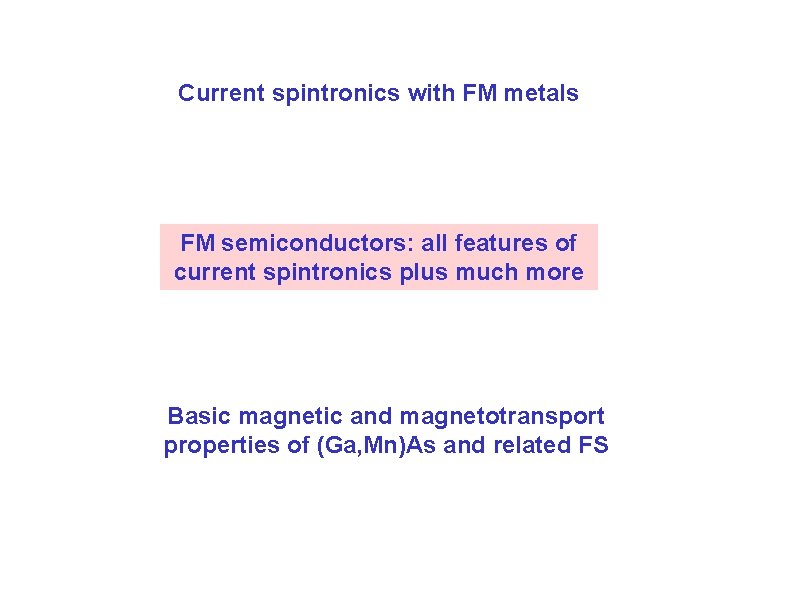 Current spintronics with FM metals FM semiconductors: all features of current spintronics plus much