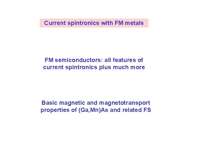 Current spintronics with FM metals FM semiconductors: all features of current spintronics plus much