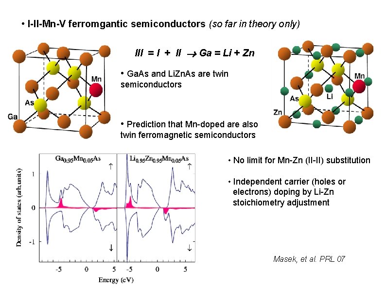  • I-II-Mn-V ferromgantic semiconductors (so far in theory only) III = I +