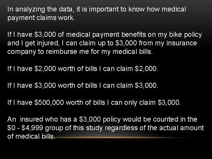 In analyzing the data, it is important to know how medical payment claims work.