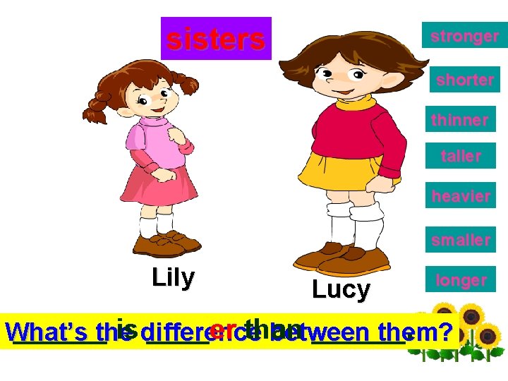 sisters stronger shorter thinner taller heavier smaller Lily Lucy longer ______the is difference ____er