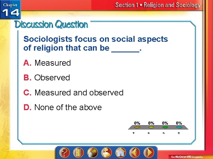 Sociologists focus on social aspects of religion that can be ______. A. Measured B.