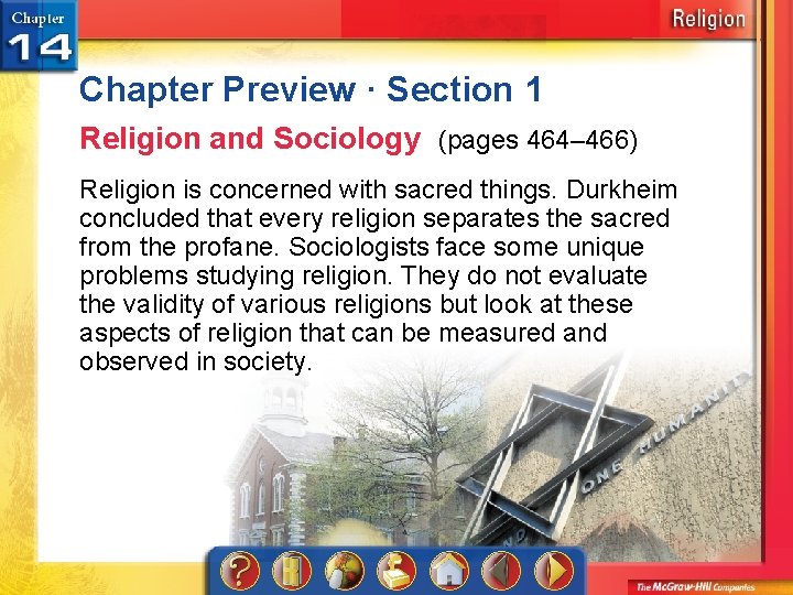 Chapter Preview · Section 1 Religion and Sociology (pages 464– 466) Religion is concerned