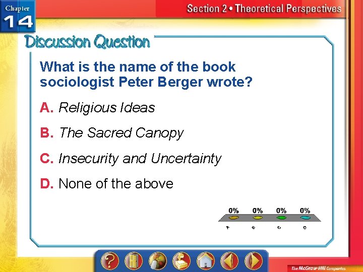 What is the name of the book sociologist Peter Berger wrote? A. Religious Ideas