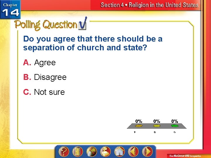 Do you agree that there should be a separation of church and state? A.