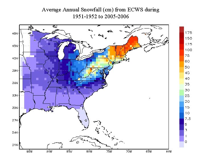 Average Annual Snowfall (cm) from ECWS during 1951 -1952 to 2005 -2006 