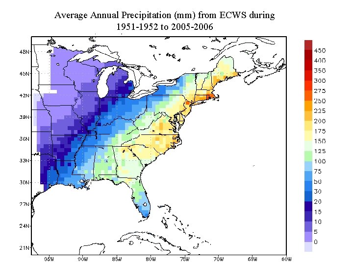 Average Annual Precipitation (mm) from ECWS during 1951 -1952 to 2005 -2006 