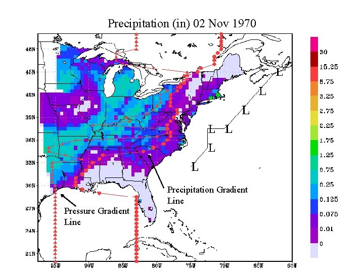 Precipitation (in) 02 Nov 1970 Precipitation Gradient Line Pressure Gradient Line 