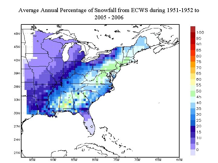Average Annual Percentage of Snowfall from ECWS during 1951 -1952 to 2005 - 2006