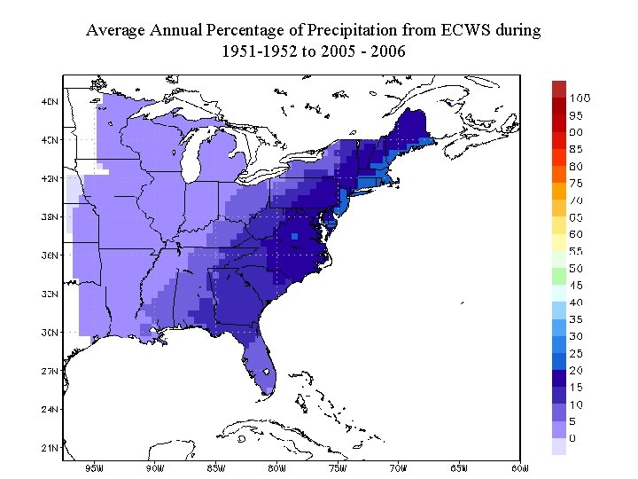 Average Annual Percentage of Precipitation from ECWS during 1951 -1952 to 2005 - 2006