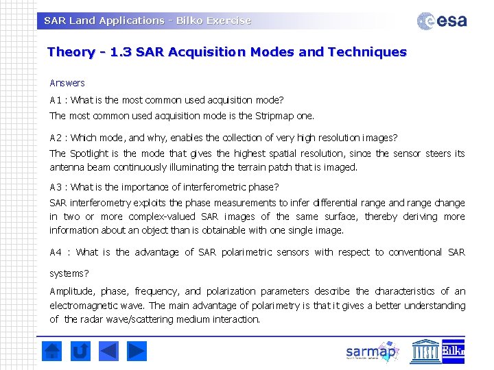 SAR Land Applications - Bilko Exercise Theory - 1. 3 SAR Acquisition Modes and