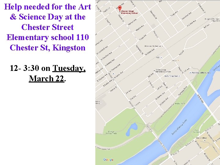 Help needed for the Art & Science Day at the Chester Street Elementary school Help needed for the Art & Science Day at the Chester Street Elementary school
