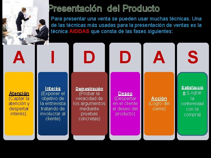  Presentación del Producto Para presentar una venta se pueden usar muchas técnicas. Una