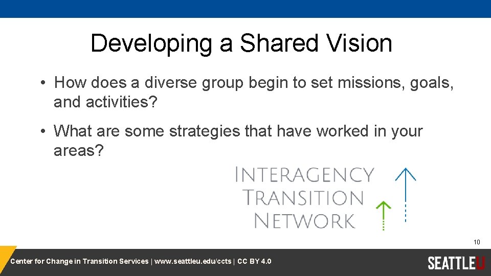 Developing a Shared Vision • How does a diverse group begin to set missions,
