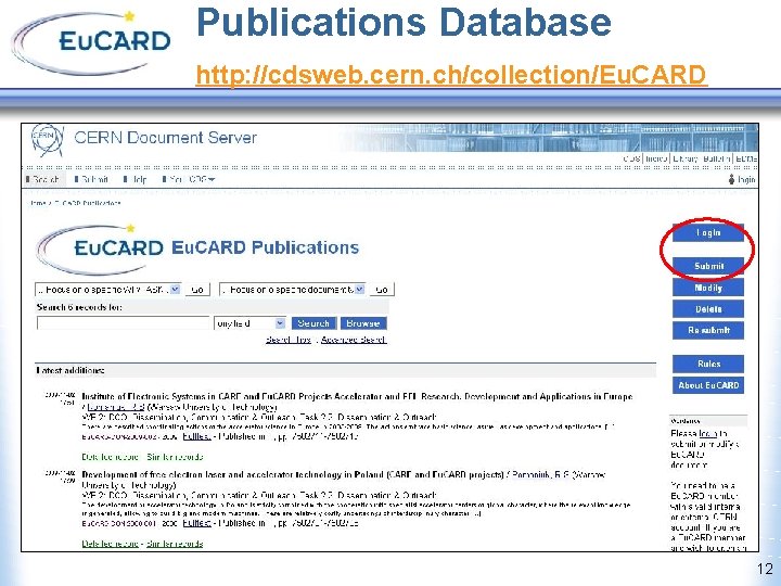 Publications Database http: //cdsweb. cern. ch/collection/Eu. CARD 12 